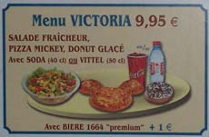 Menu Victoria - Disney Paris